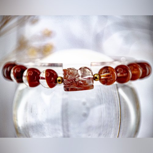 無盡迴圈 Infinity Loop 水晶嚴選 【富貴膠貅】畢業級淨體聚寶半盆紅膠花水晶|一物ㄧ拍