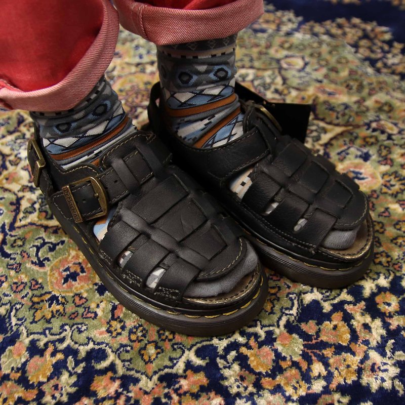 Tsubasa.Y Antique House A11 Black Monk Martin Sandals, Dr.Martens England - รองเท้ารัดส้น - หนังแท้ 