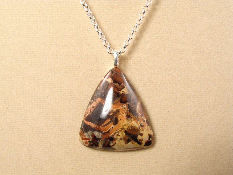 Triangle Jasper Necklace Brown Beige Stone Geometric Pendant Necklace Jewelry - สร้อยคอ - เครื่องประดับพลอย สีนำ้ตาล