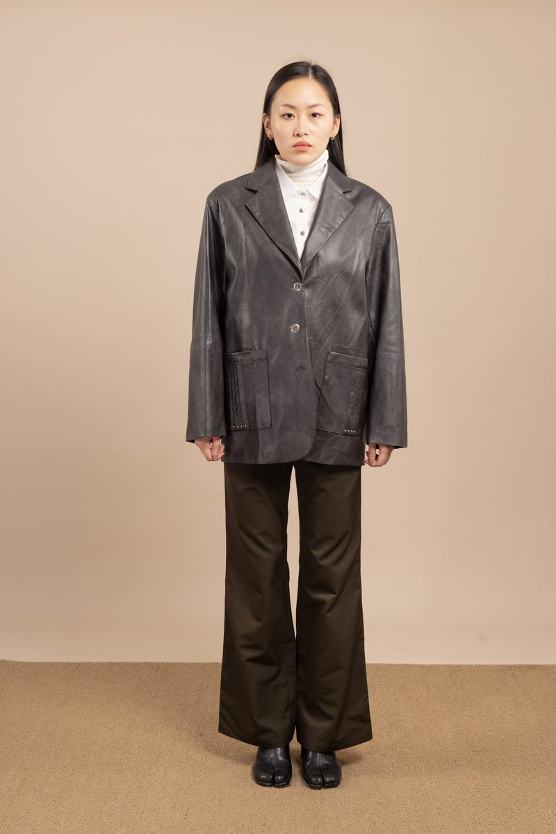 單排鈕扣西裝皮褸 Single-breasted blazer - 女西裝外套 - 其他材質 黑色