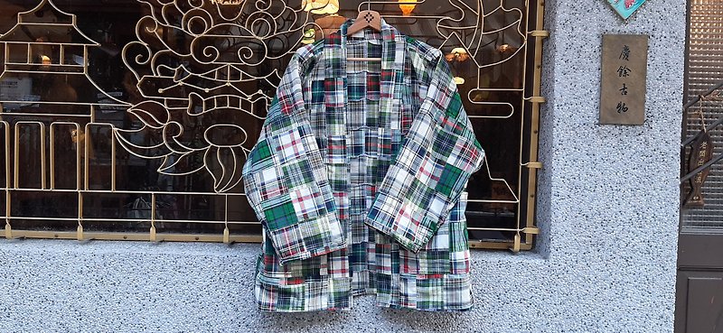 AMIN'S SHINY WORLD plaid patchwork stitching all over jacquard KIMONO thin section - Men's Coats & Jackets - Cotton & Hemp Multicolor