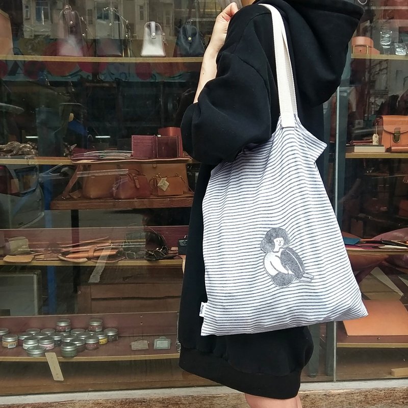坐下來休息, 彈性針織布布袋, 全人手製Tote Bag - 側背包/斜背包 - 棉．麻 灰色