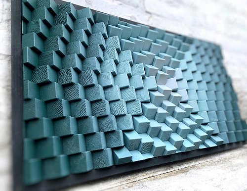 ShepitWorkshop Geometric Emerald Green Artwork - 3D Acoustic Panel - Green Wood Wall Art Decor