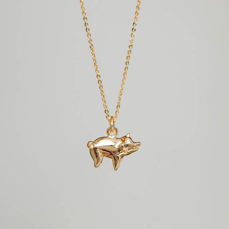 Pig Silver Necklace 可愛豬造型純銀鍍18K金項鍊 生肖動物項鍊 - 項鍊 - 純銀 金色