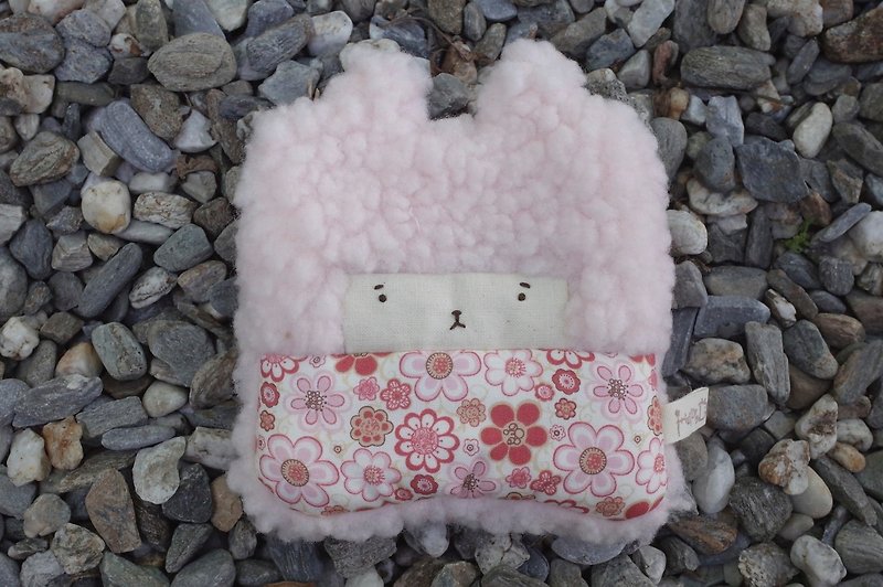 Duo rabbit rabbit coin purse - pink hair color -082 pink powder round flowers - กระเป๋าสตางค์ - ผ้าฝ้าย/ผ้าลินิน สึชมพู