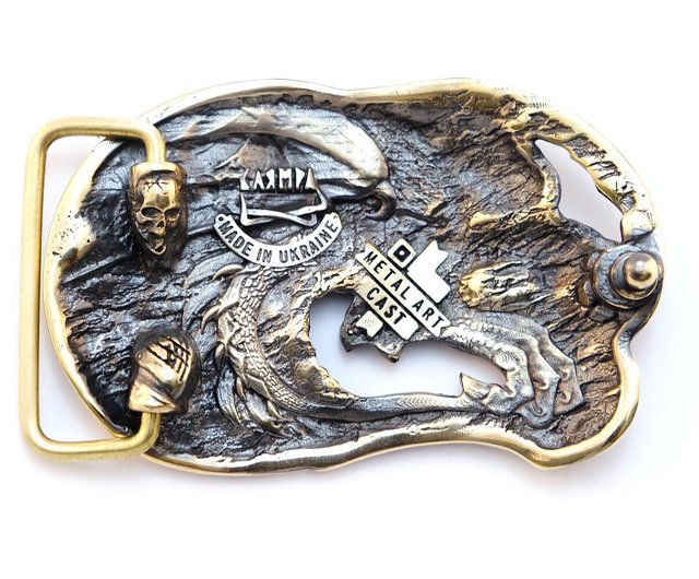 ロングドラゴンソリッド真鍮ベルトバックル、ゴールデンドラゴンベルト