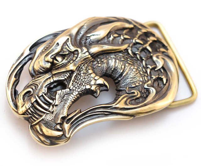 ロングドラゴンソリッド真鍮ベルトバックル、ゴールデンドラゴンベルト
