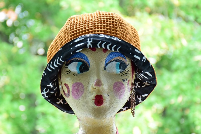 Pupu Springs•• African print Double-sided bucket hat (orange) - 帽子 - 棉．麻 橘色