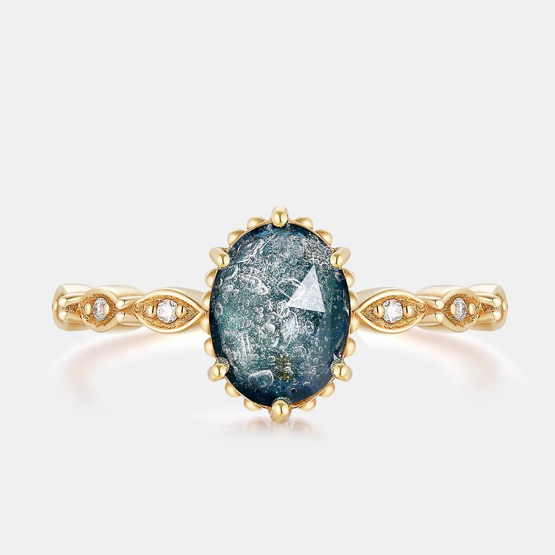 Memorial K Gold Ring - Vintage Milgrain with Diamond 1 KRC02 - แหวนทั่วไป - แก้ว สีน้ำเงิน