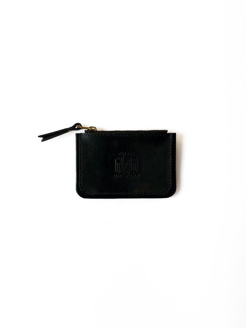 Small pancake zipper coin purse - กระเป๋าใส่เหรียญ - หนังแท้ สีดำ