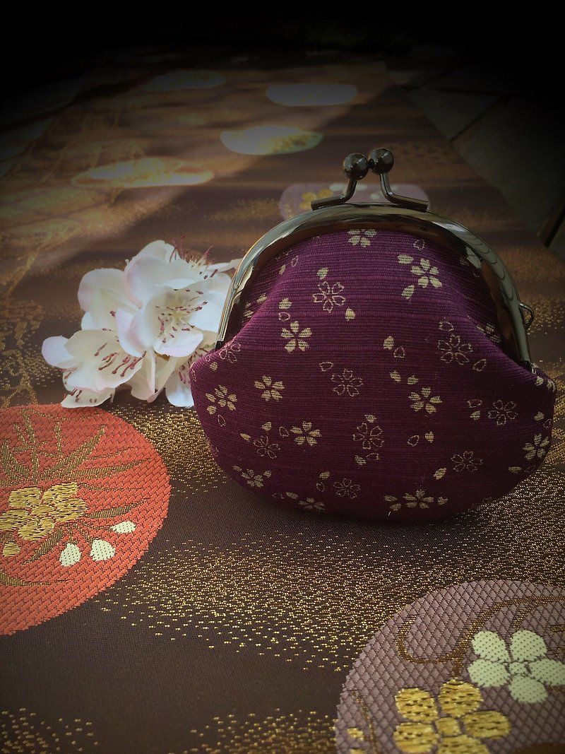 緋櫻花見小口金包 - 零錢包/小錢包 - 棉．麻 紫色