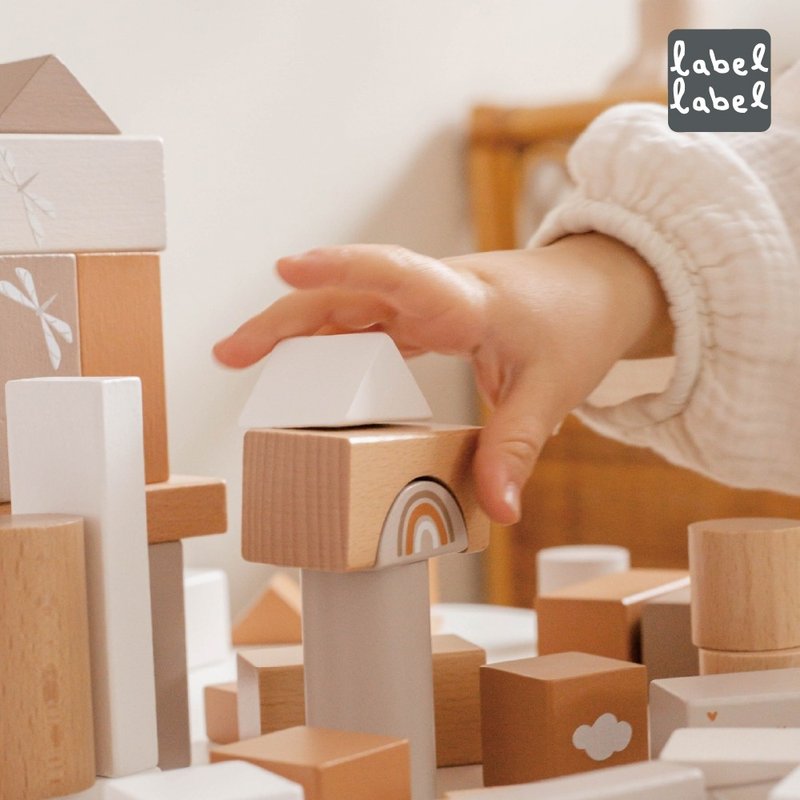 【Label Label】Wooden building block set-two colors available - ของเล่นเด็ก - ไม้ หลากหลายสี