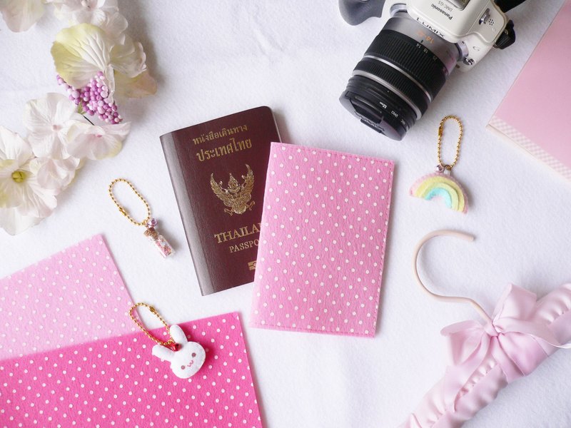 Polka dot or heart printed felt passport cover - Passport Holders & Cases - Other Materials 