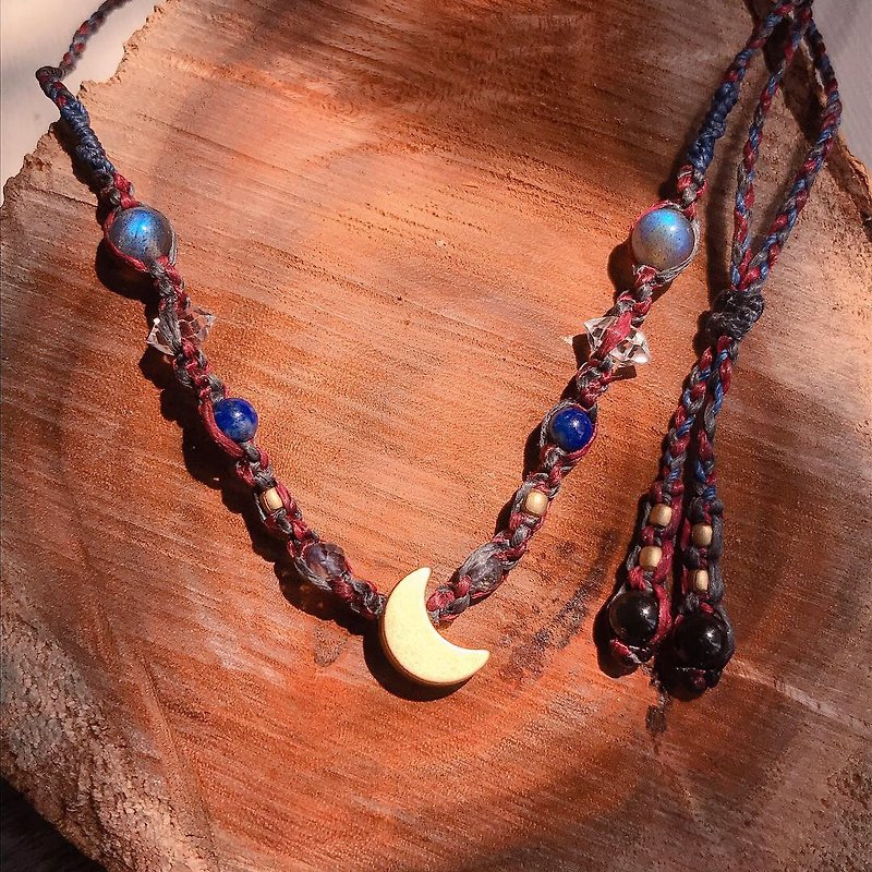 Bronze moon necklace woven works - สร้อยติดคอ - คริสตัล 