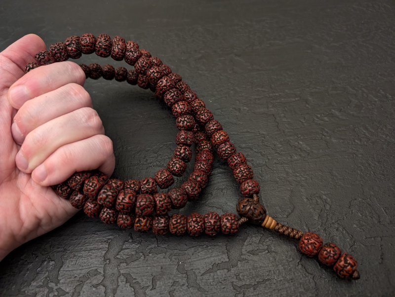 Rudraksha mala 項鍊念珠 108 顆佛教念珠天然正品尼泊爾復古濕婆 - 項鍊 - 木頭 咖啡色