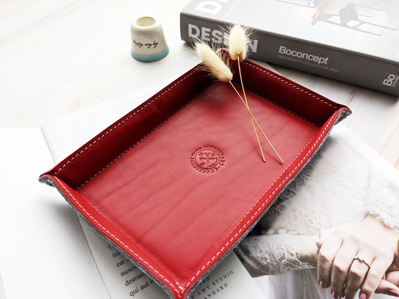 皮革置物盤  玄關裝飾 櫃檯專用  特選義大利頭層牛皮頸紋  6色 - 居家收納/收納盒/儲物盒 - 真皮 綠色