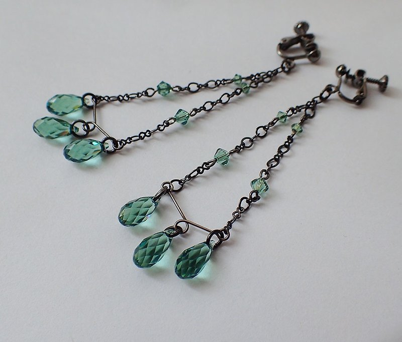 古典風, 施華洛世奇元素 & 耳夾 耳環 (一對) - 耳環/耳夾 - 玻璃 綠色