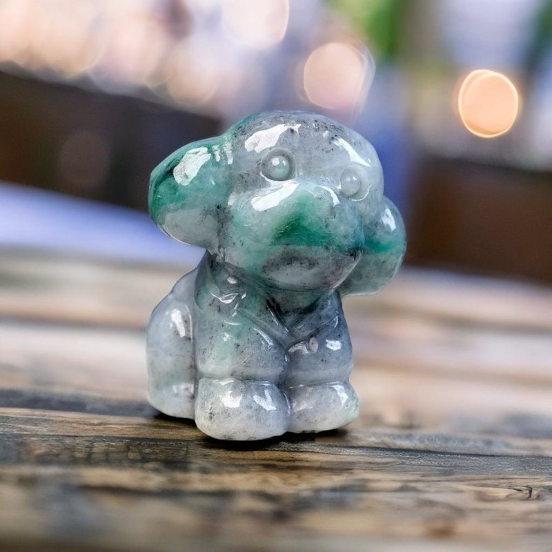 [Wong Wealth] Green Flower Jade Dog | Natural Burmese Jade A Grade Jade | Gift - Stuffed Dolls & Figurines - Jade Multicolor