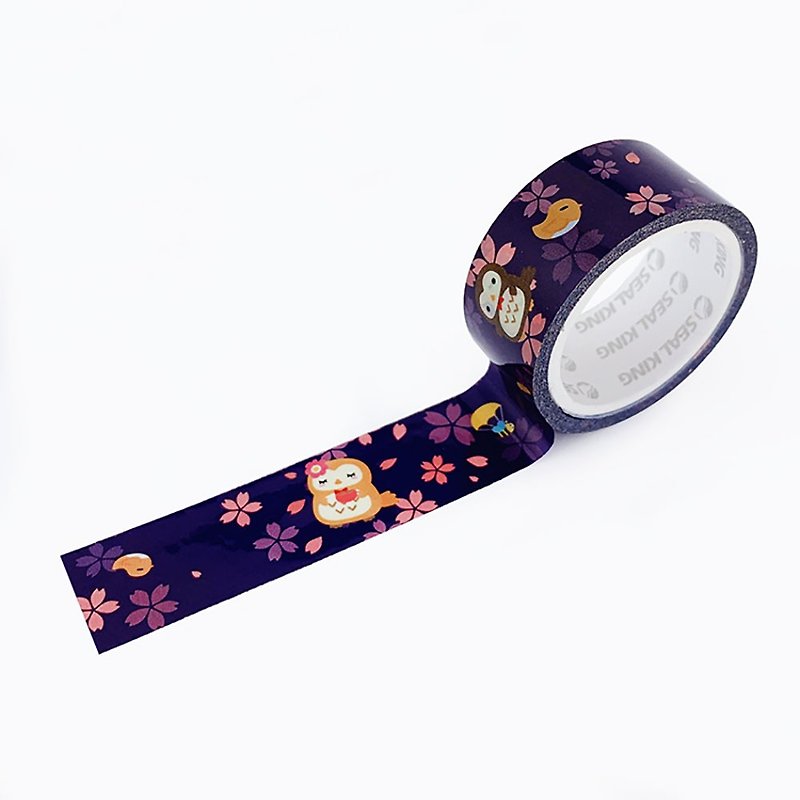 Squly & Friends Decoration Tape (Owl Sakura) | Notebook Decoration/Masking Tape - มาสกิ้งเทป - อะคริลิค สีม่วง