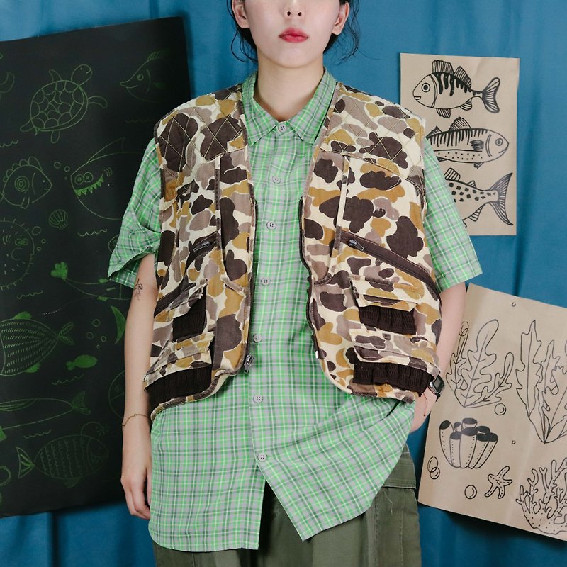 Columbia fishing shirt 012, vintage fishing shirt【Tsubasa.Y vintage house】 - เสื้อเชิ้ตผู้ชาย - เส้นใยสังเคราะห์ สีเขียว