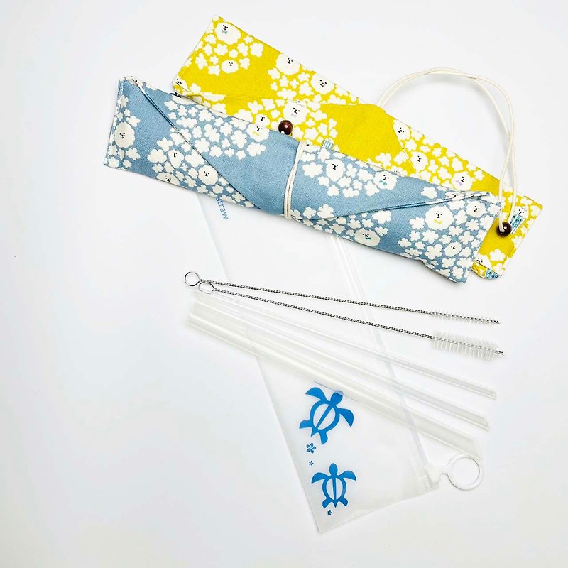 [Meggie Straw x 21.5cm] Bichon Popcorn Storage Bag + Full Size Five-piece Set - Reusable Straws - Other Materials Yellow