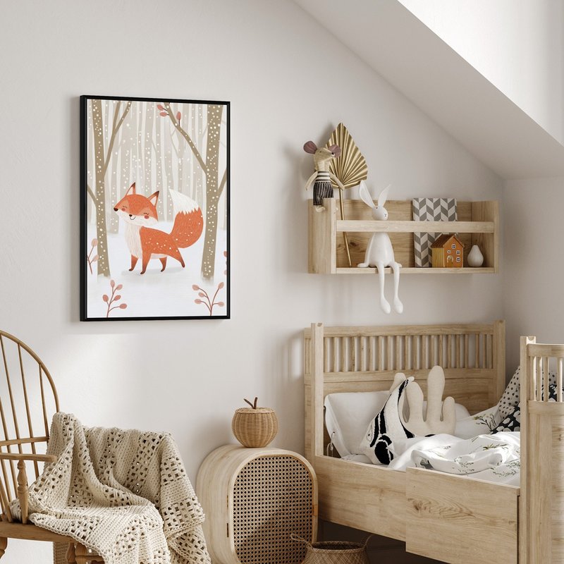 雪中漫步的小狐狸 - 聖誕插畫/聖誕樹裝飾掛畫/聖誕小物/交換禮物 - 海報/掛畫/掛布 - 棉．麻 橘色