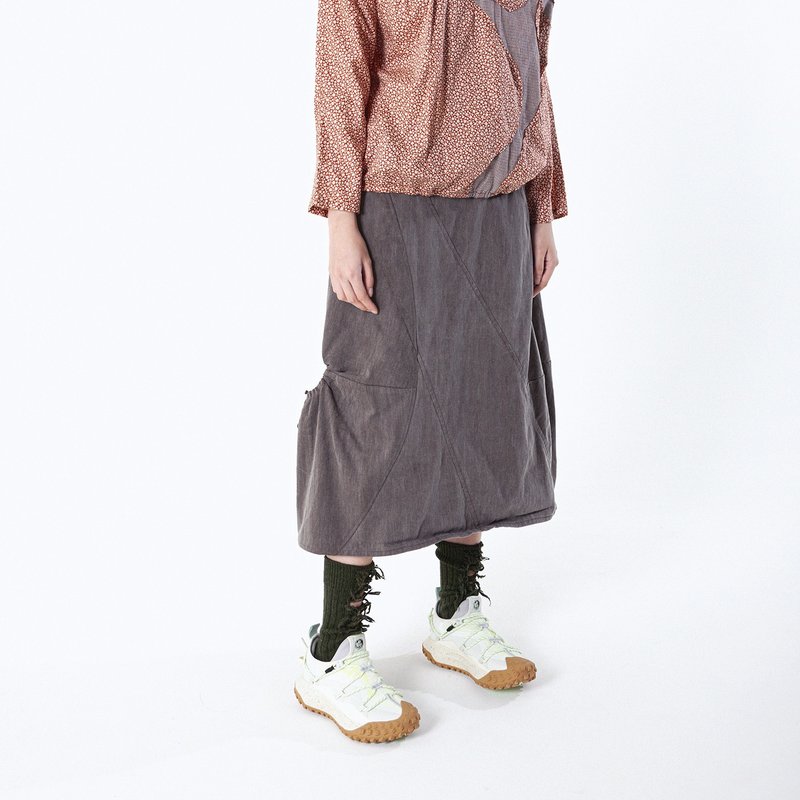 Cave One Side Drawstring Cutout Casual Skirt - Skirts - Cotton & Hemp Brown