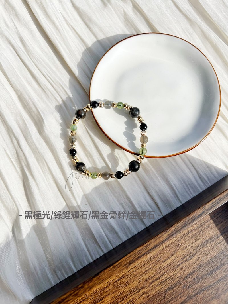 黑極光 綠鋰輝石 金運石 黑金骨幹 天然石 水晶 手鍊 手環 - 手鍊/手環 - 水晶 