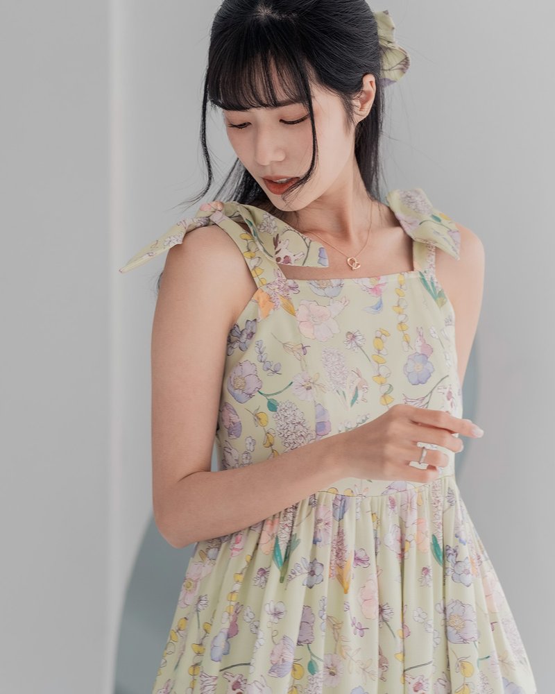 【LADY】小兔耳綁帶 澎澎蛋糕長洋裝 倫敦夏綠蒂 S-XL - 洋裝/連身裙 - 棉．麻 綠色