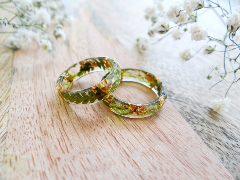 Fern ring Moss Resin faceted ring Eco Wedding band Statement rings Stacking ring - 戒指 - 植物．花 綠色