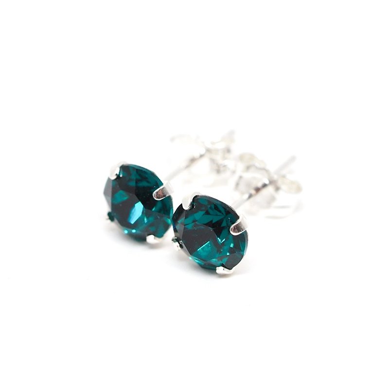 Emerald Green Swarovski Crystal Earrings, Sterling Silver, 6mm Round - Earrings & Clip-ons - Other Metals Green