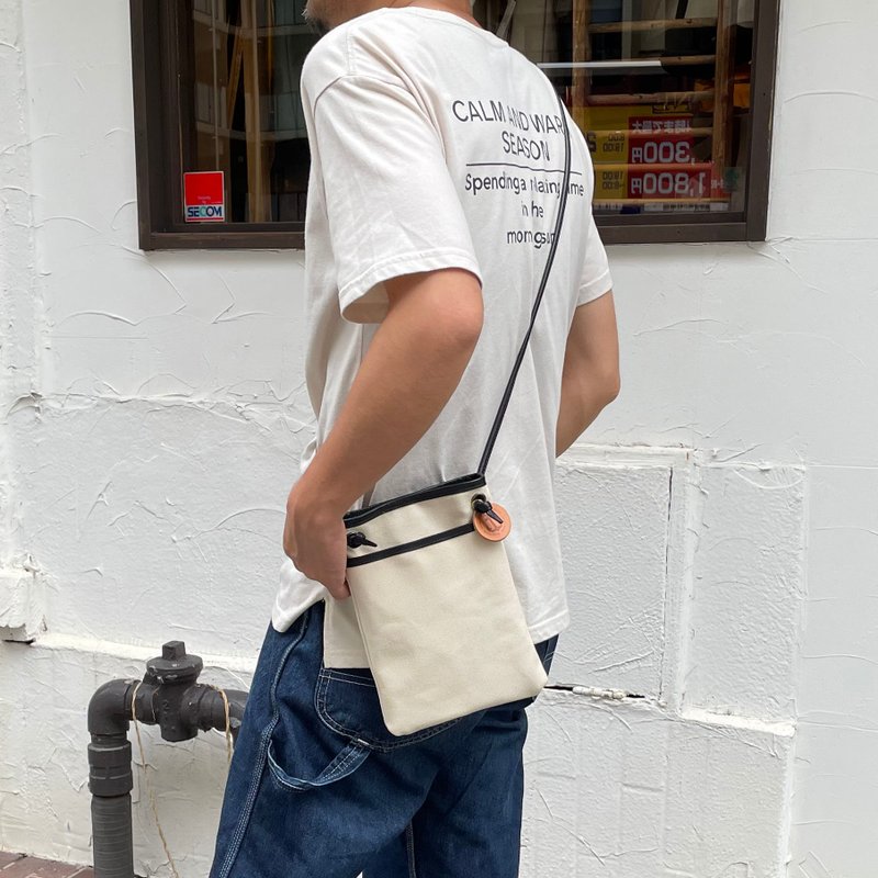 uncle 原色×黑色 - 側背包/斜背包 - 棉．麻 白色