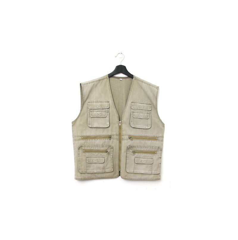 Back to Green-復古春夏背心 水洗灰綠 四口袋  /vintage vest - 男背心 - 棉．麻 