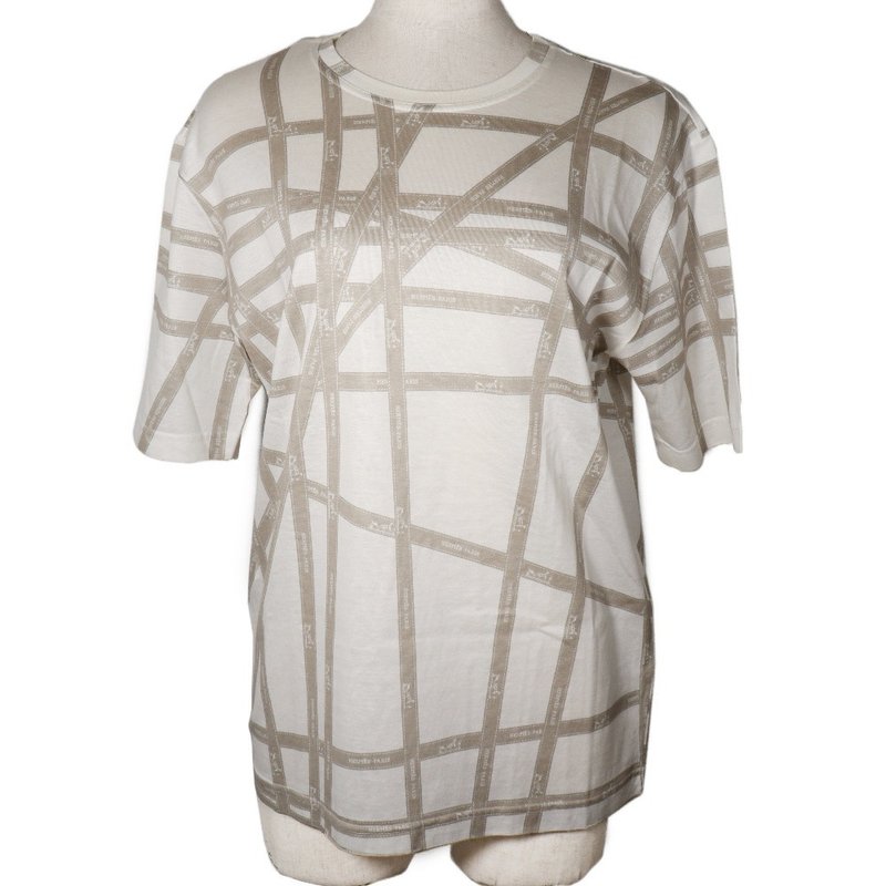 【日本直送】エルメス HERMES ボルデュック リボン 半袖Tシャツ コットン 白/ベージュ レディース【中古】 - 女 T 恤 - 棉．麻 白色