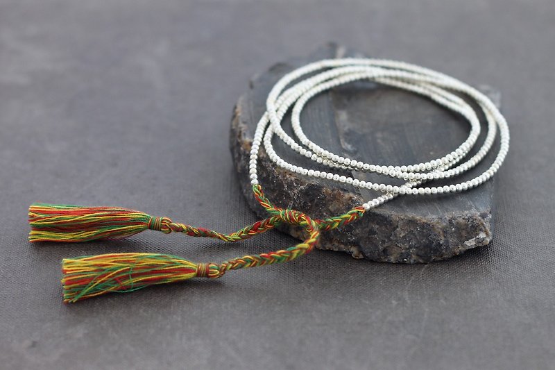 Tassels Necklaces Long Wrap Skinny Boho Rasta Silver Bracelets - สร้อยคอ - ผ้าฝ้าย/ผ้าลินิน หลากหลายสี