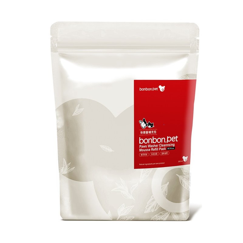 蹦蹦跳 草本潔淨 狗狗專用 快樂腳-清潔慕斯補充包300ml - 寵物沐浴乳/洗毛精 - 塑膠 紅色