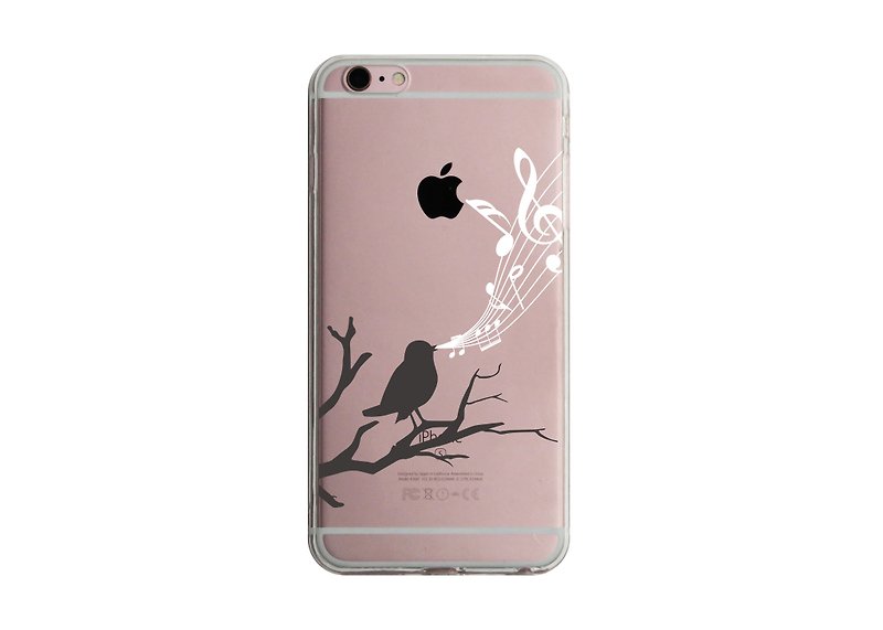 [鳥の木の技術を歌う音符付きの透明な電話ケース] iPhone13 12 Pro Samsung Sony Huawei - スマホケース - プラスチック ブラック