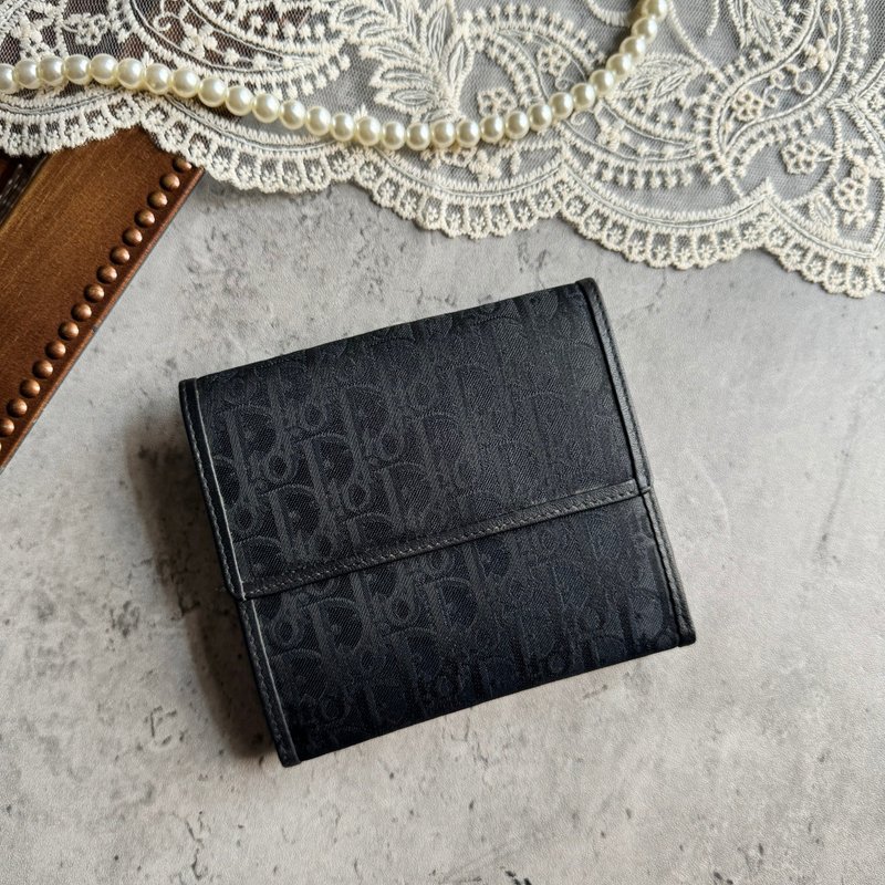 中古美品 Christian Dior 老花錢包 - 錢包/皮夾/長短夾 - 真皮 黑色
