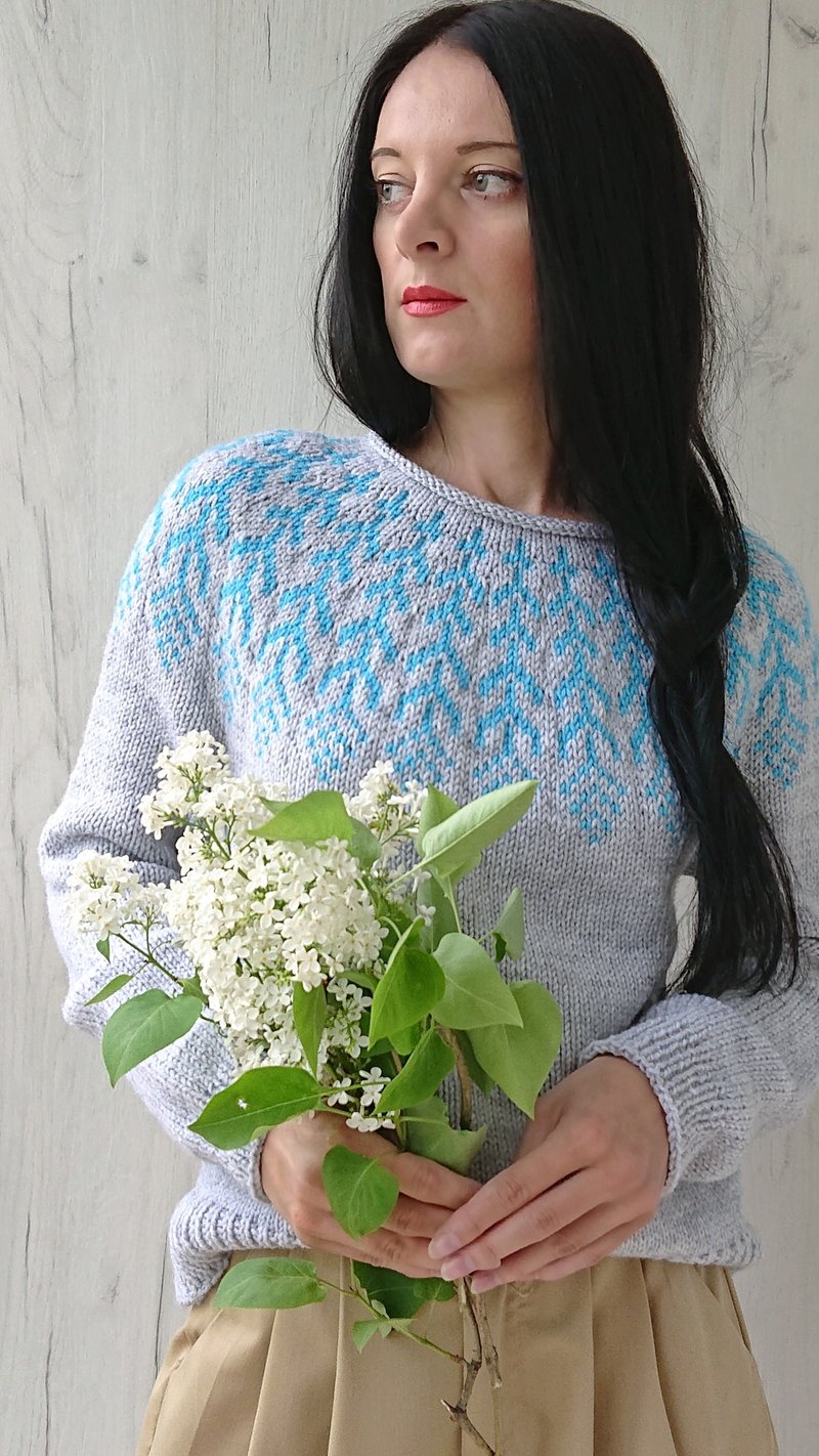 Lopapeysa Fair isle sweater Jacquard sweater Hand knit sweater Winter sweater - 女毛衣/針織衫 - 羊毛 