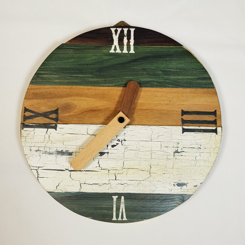 工業風拼接木時鐘 靜音 掛鐘 時鐘 復古風 clock 木作 木件 手作 - 時鐘/鬧鐘 - 木頭 白色