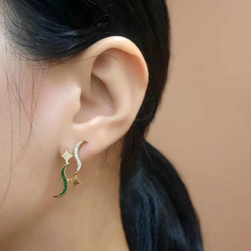 波光粼粼星河燦爛不對稱設計耳飾 | 設計師永續VitalitéJewelry - 耳環/耳夾/耳骨夾 - 其他金屬 金色