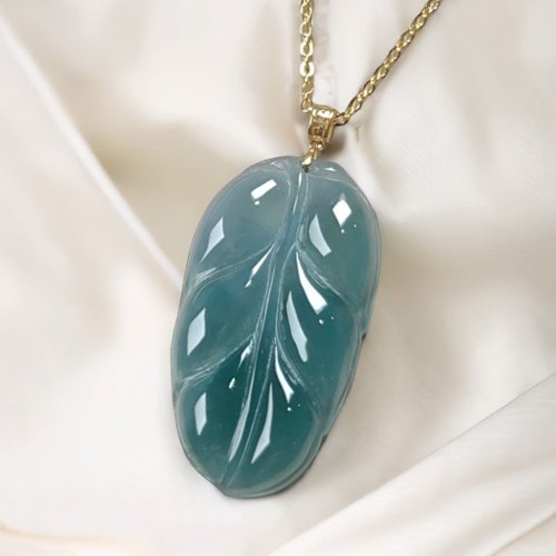 瓔珞珠寶盒 E.L.Jewelry Box 【母親節特惠】冰藍水翡翠葉子項鍊 18K金墜頭 | 天然翡翠A貨