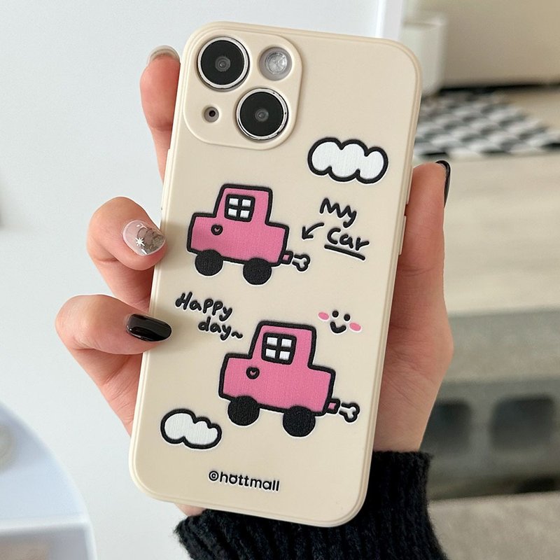 Pink car beige Mobile phone case Silicone Protective Case - Phone Cases - Silicone Brown