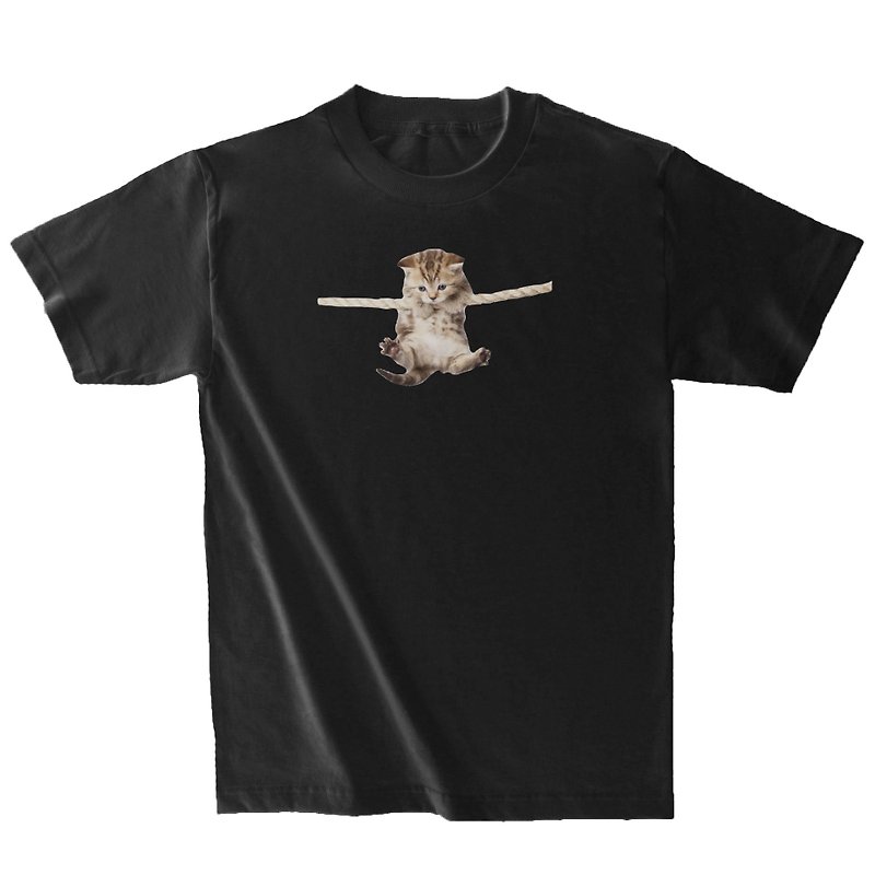Whitee white T sloth design short-sleeved T-shirt innocent kitten T-shirt TEE - Other - Cotton & Hemp Black