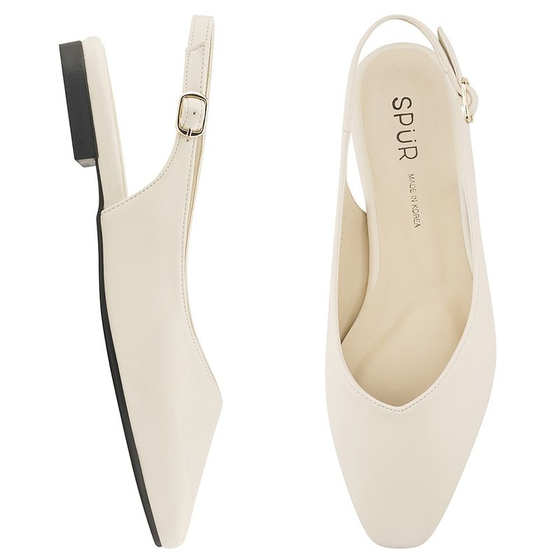 PRE-ORDER SPUR  V-cut sling back Flats QS7018 CREAM - Women's Leather Shoes - Other Materials 