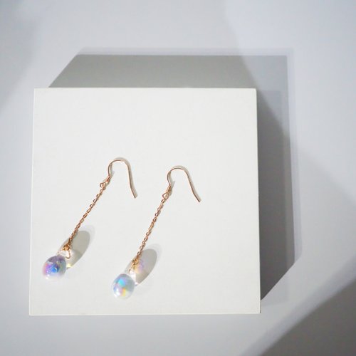 The Layers 簡約幻彩琉璃水滴18K 玫瑰金耳環 可換耳夾