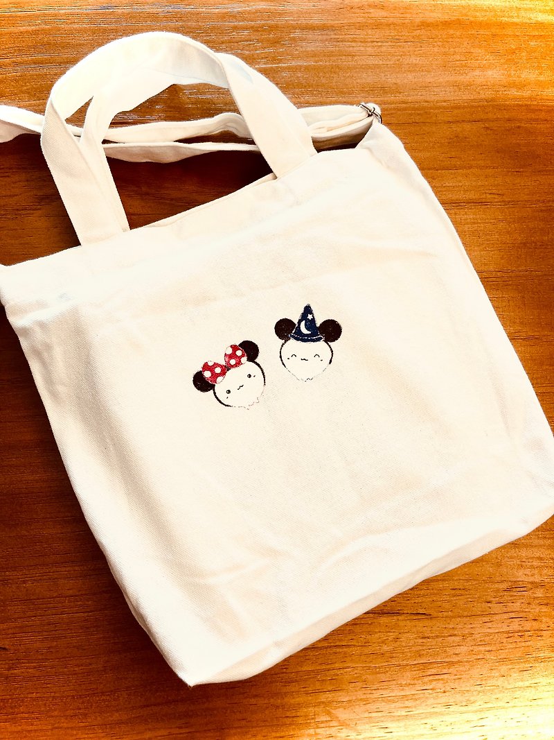 Ghost baby canvas bag handbag shoulder bag dual-use hand-painted canvas bag / come and go Disney - Handbags & Totes - Cotton & Hemp White