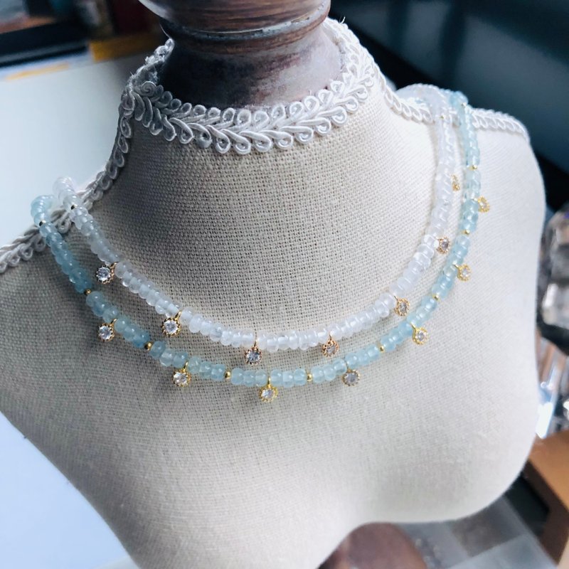 ITS-N166 [Gemstone Necklace, White Crystal, Aquamarine] Exquisite European style necklace. - สร้อยคอ - เครื่องประดับพลอย ขาว