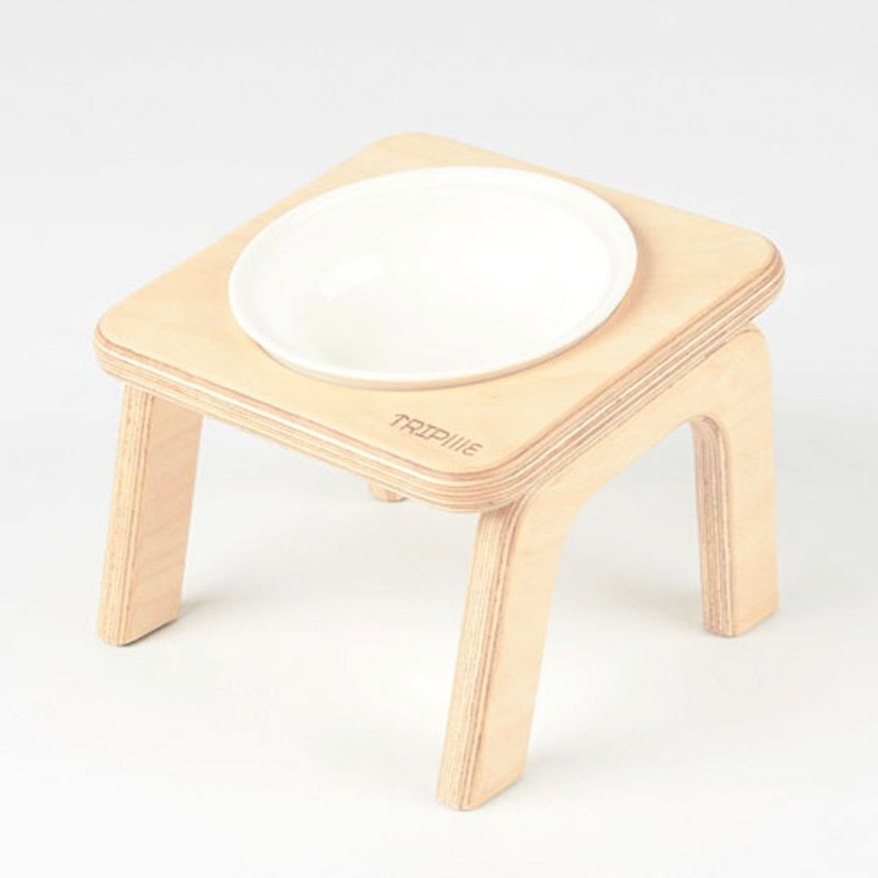 XS-飽足單口餐桌 - 寵物碗/碗架 - 木頭 白色