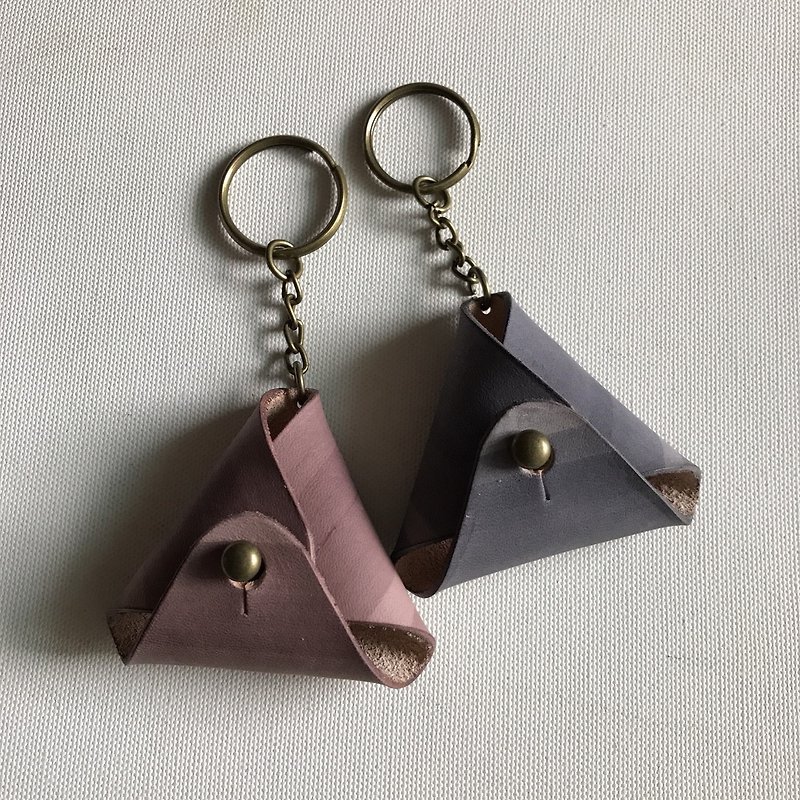 2 into the group _ triangle change key ring _ raspberry + gray blue - Keychains - Genuine Leather Multicolor